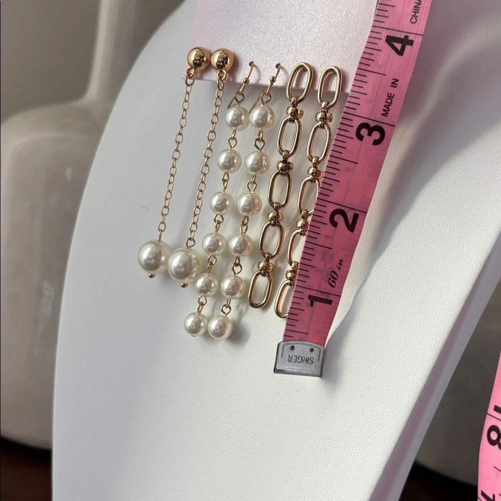 Daisy Fuentes 3 pk. Goldtone chains,pearl like,post & fishhook dangle earrings